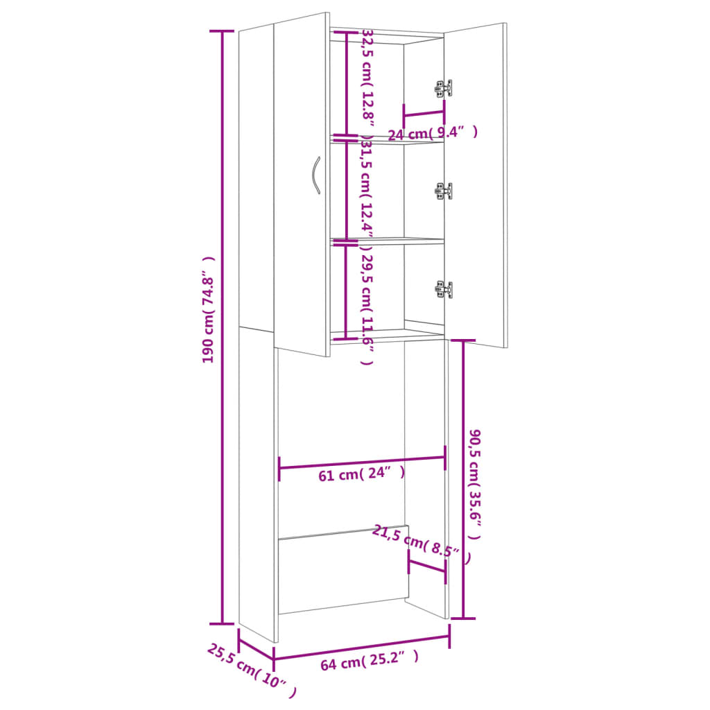 Washing Machine Cabinet 64X25.5X190 Cm