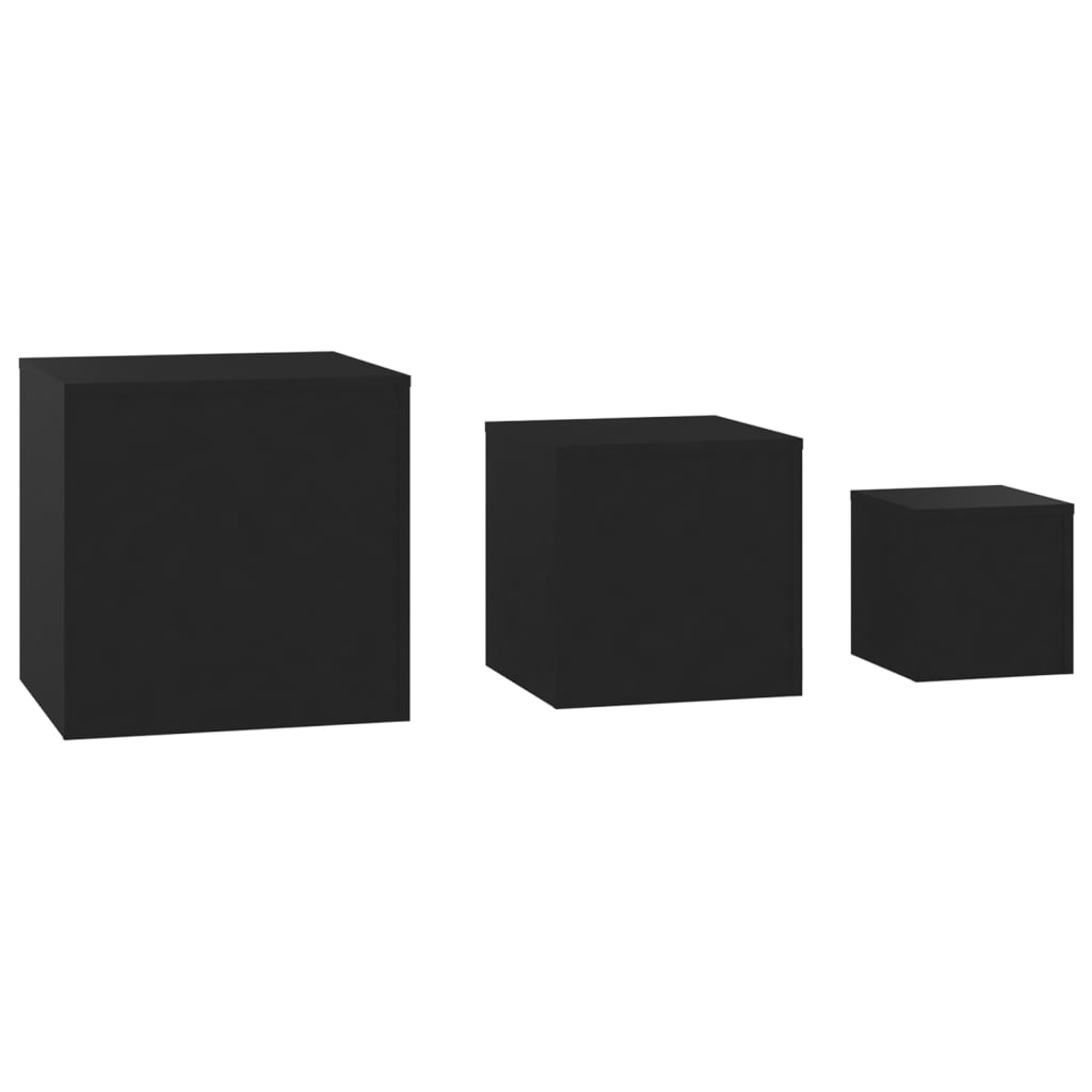 Side Tables 3 pcs Black Engineered Wood