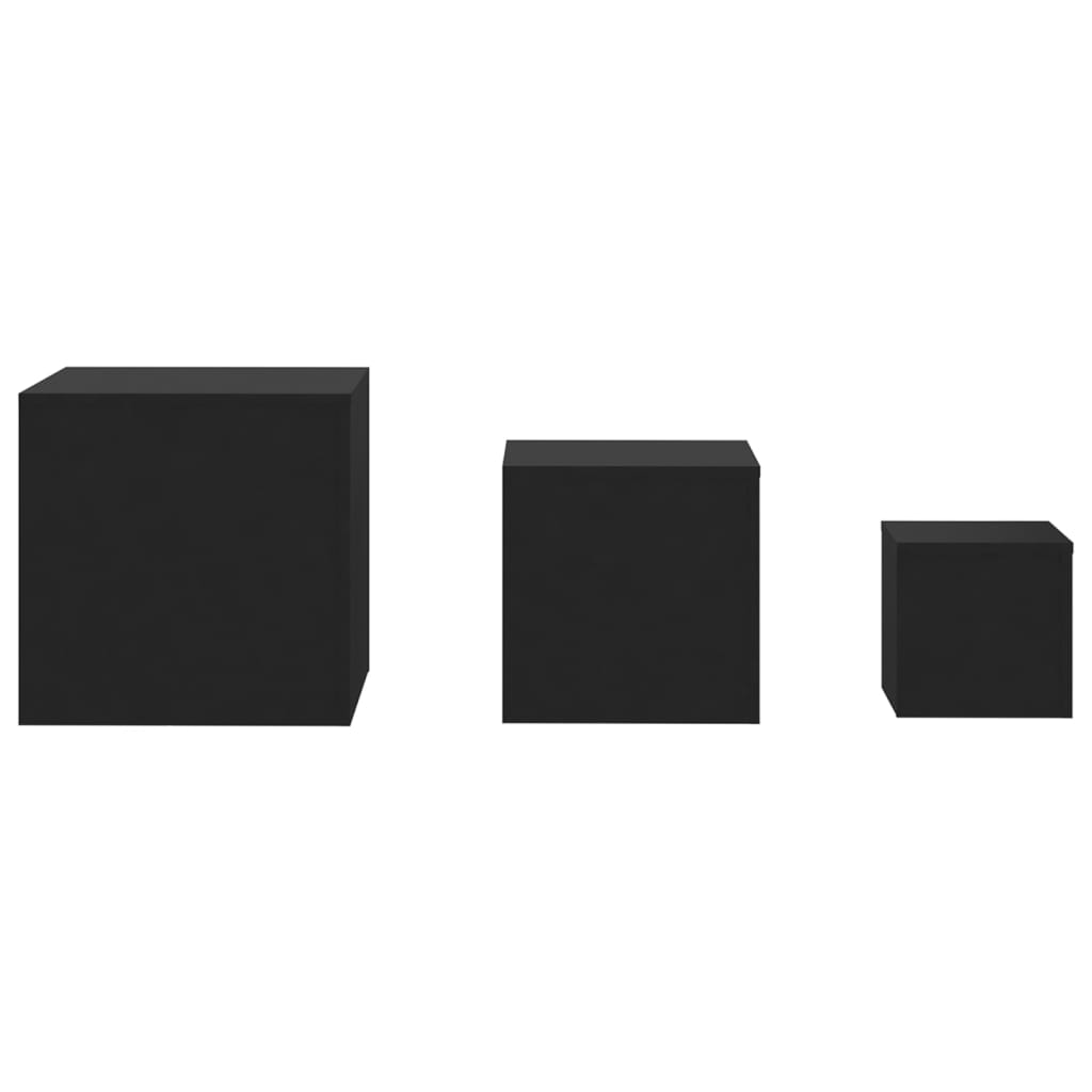 Side Tables 3 pcs Black Engineered Wood