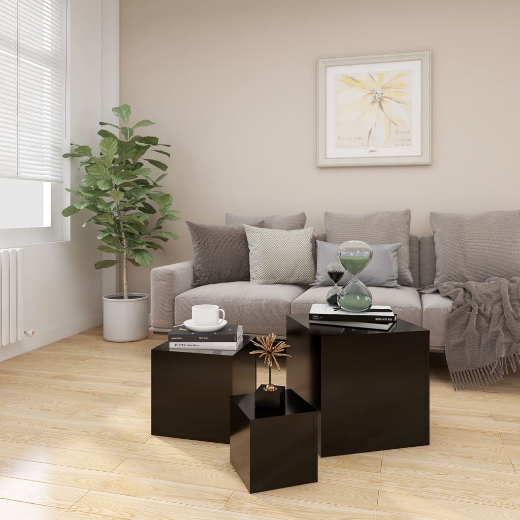 Side Tables 3 pcs Black Engineered Wood