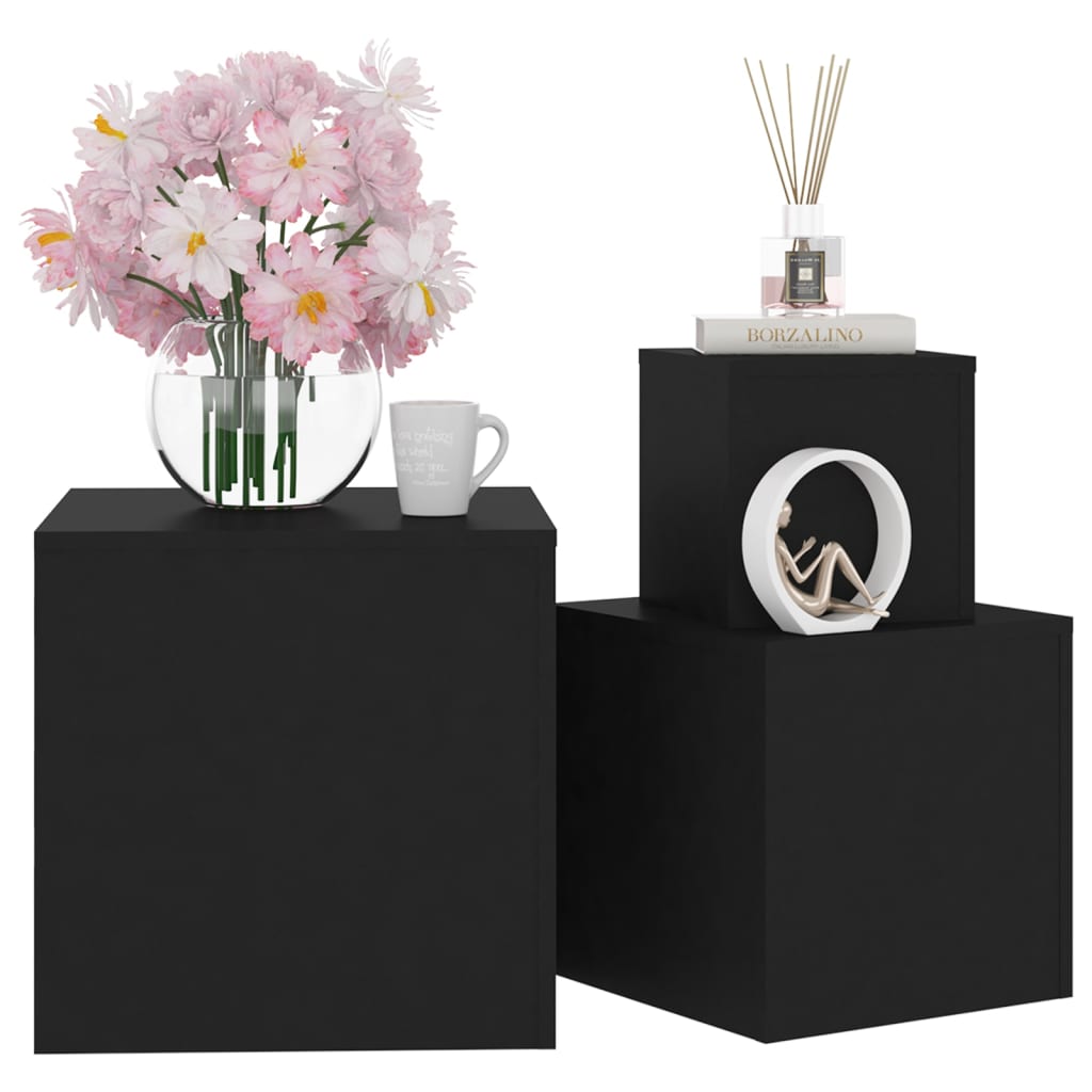 Side Tables 3 pcs Black Engineered Wood