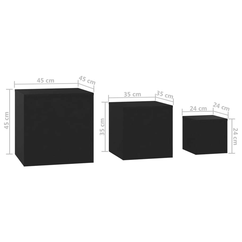 Side Tables 3 pcs Black Engineered Wood