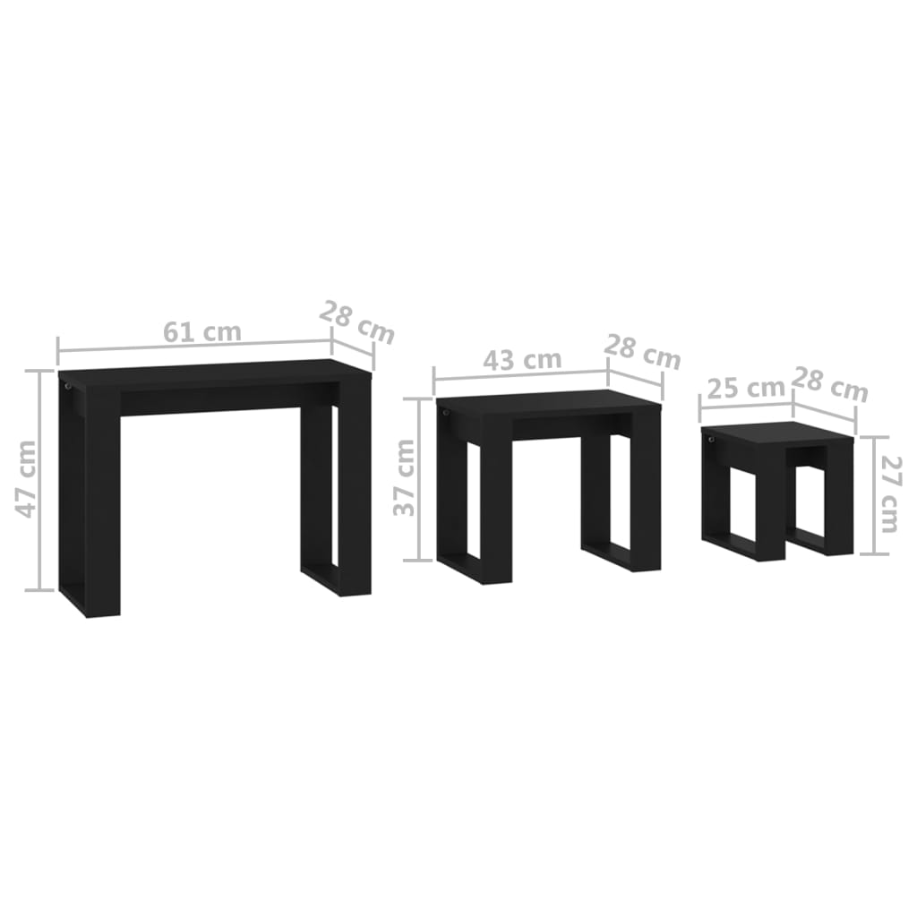 Nesting Tables 3 pcs Black Engineered Wood