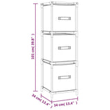 Storage Cabinet With 3 Fabric Drawers Grey 34X34X101 Cm Steel