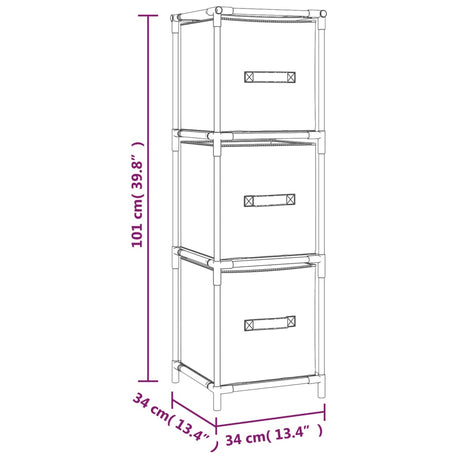 Storage Cabinet With 3 Fabric Drawers Grey 34X34X101 Cm Steel