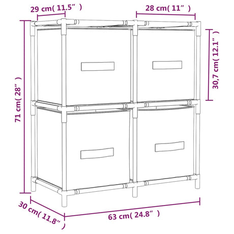 Storage Cabinet With 4 Fabric Baskets 63X30X71 Cm Steel