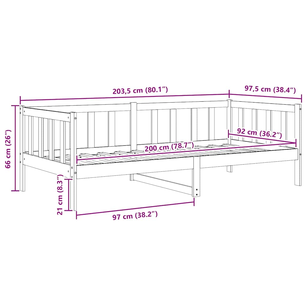Day Bed Without Mattress Solid Wood Pine 90X200Cm