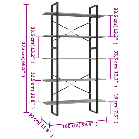 5-Tier Book Cabinet 100X30X175 Cm Engineered Wood
