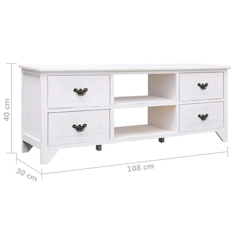 Tv Cabinet Antique White 108X30X40 Cm Solid Paulownia Wood