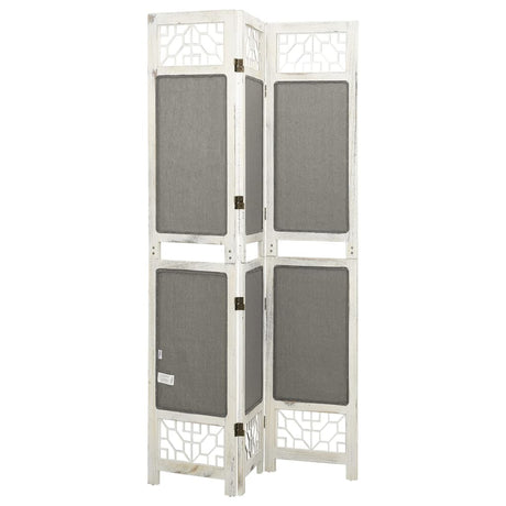 3-Panel Room Divider Grey Fabric