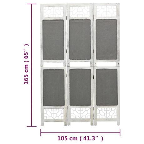 3-Panel Room Divider Grey Fabric