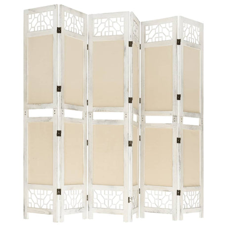6-Panel Room Divider Cream Fabric