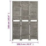 3-Panel Room Divider Grey Solid Wood