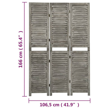 3-Panel Room Divider Grey Solid Wood
