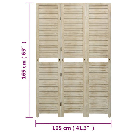 3-Panel Room Divider Solid Wood Paulownia