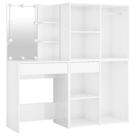 Led Dressing Table With 2 Cabinets High Gloss White Engineered Wood