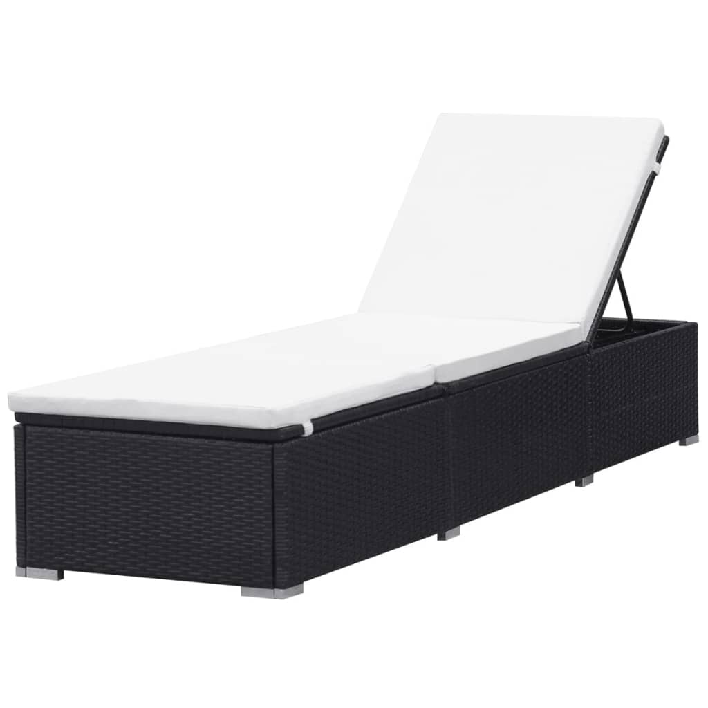 Sun Lounger With Cream White Cushion Poly Rattan