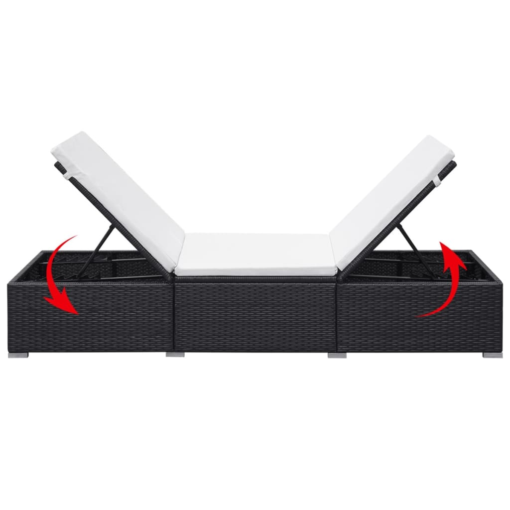 Sun Lounger With Cream White Cushion Poly Rattan