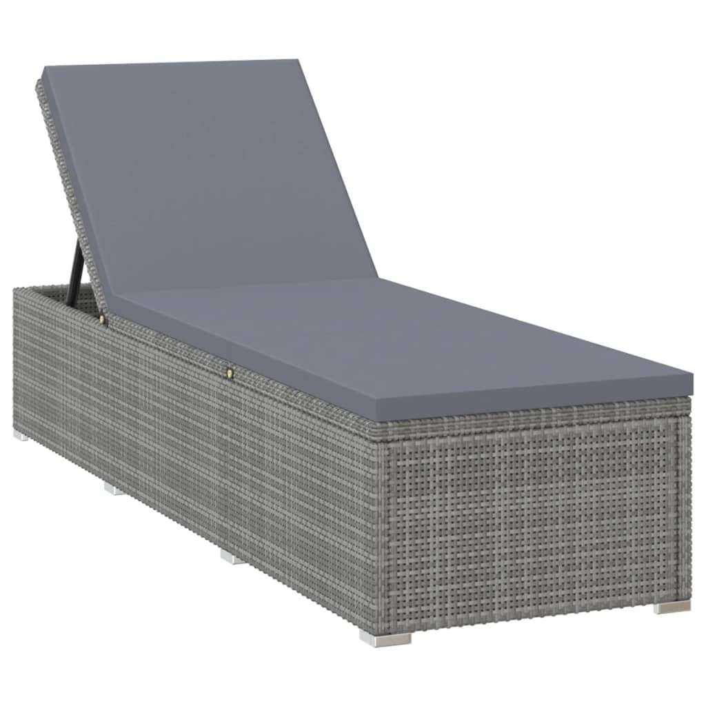 Sun Lounger With Cushion And Tea Table Poly Rattan
