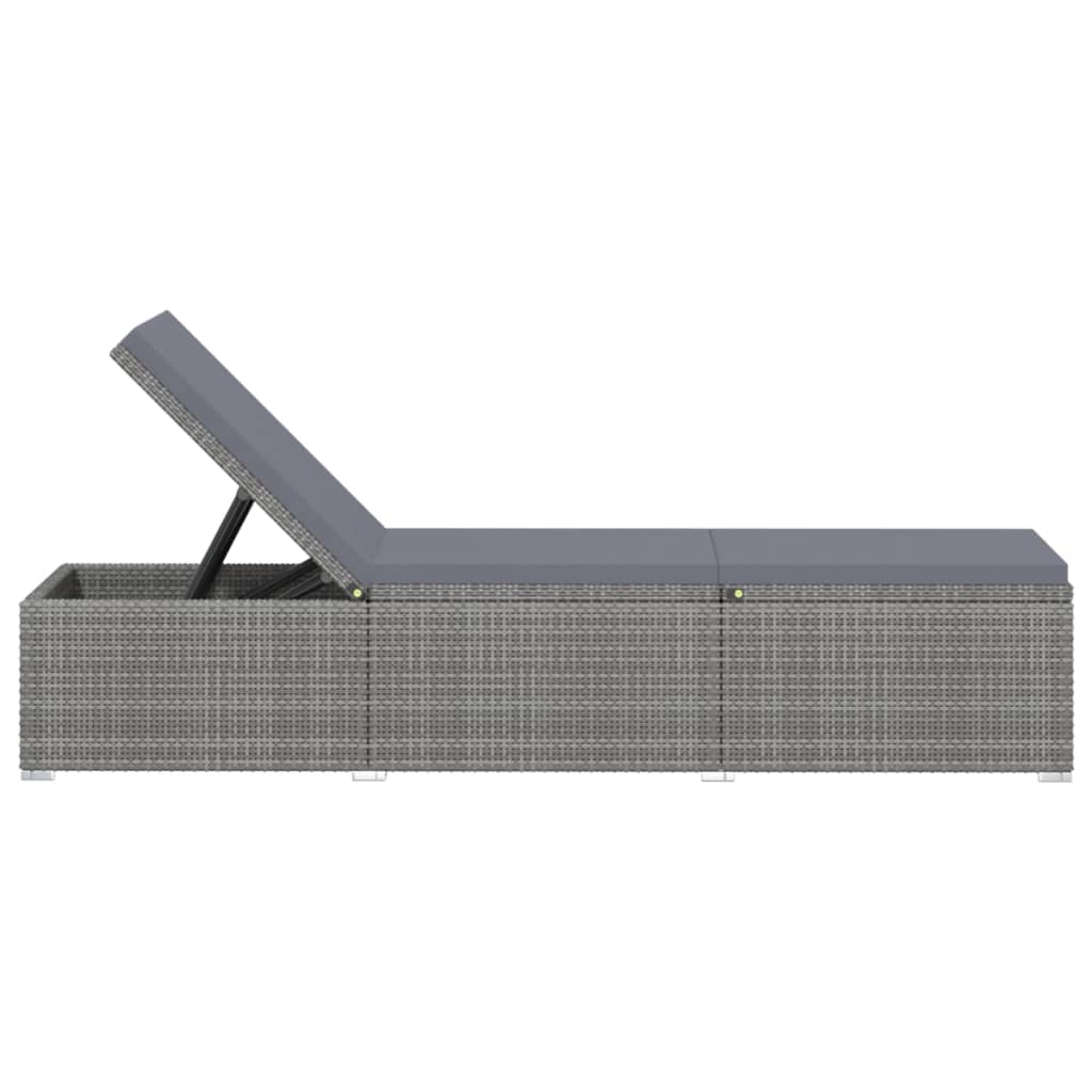 Sun Lounger With Cushion And Tea Table Poly Rattan