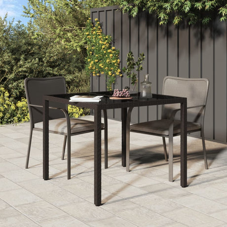 Garden Table Tempered Glass And Poly Rattan Grey