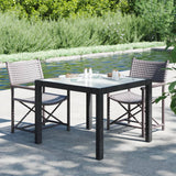 Garden Table Tempered Glass And Poly Rattan Grey