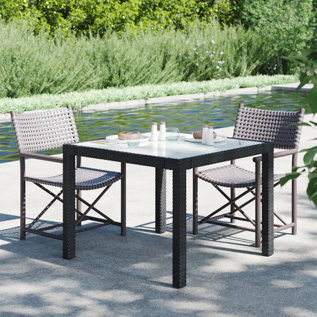 Garden Table Tempered Glass And Poly Rattan Grey