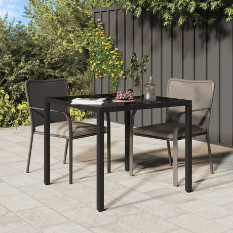 Garden Table Tempered Glass And Poly Rattan Grey