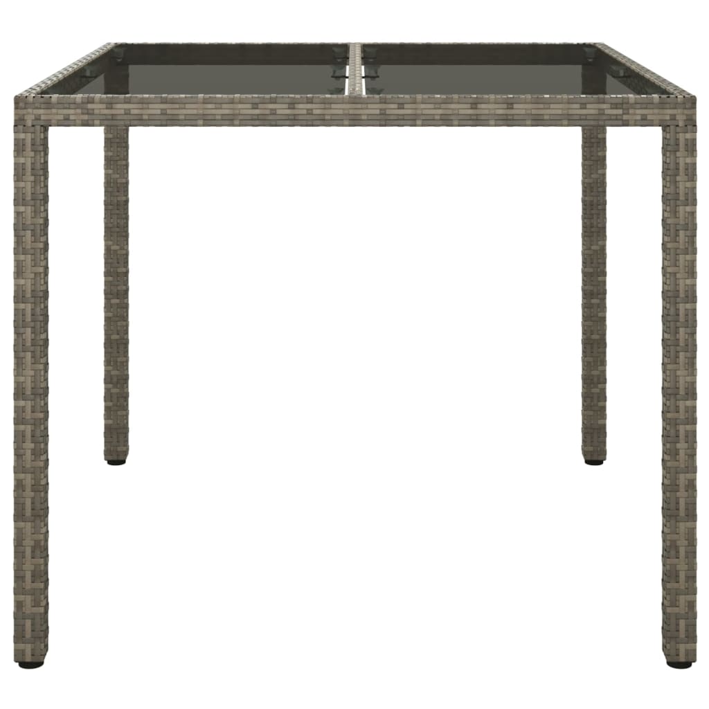 Garden Table 90x90x75 cm Tempered Glass and Poly Rattan Grey