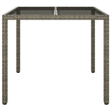 Garden Table 90x90x75 cm Tempered Glass and Poly Rattan Grey