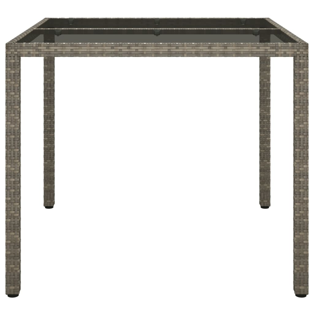Garden Table 90x90x75 cm Tempered Glass and Poly Rattan Grey