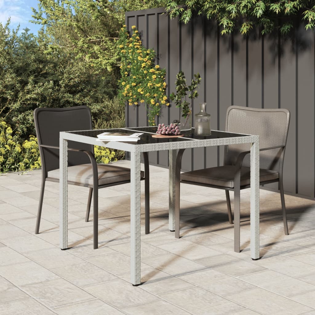 Garden Table Tempered Glass And Poly Rattan Grey