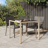 Garden Table Tempered Glass And Poly Rattan Grey