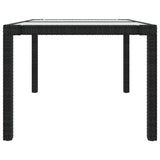 Garden Table 150x90x75 cm Tempered Glass and Poly Rattan Black