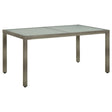 Garden Table Tempered Glass And Poly Rattan Grey