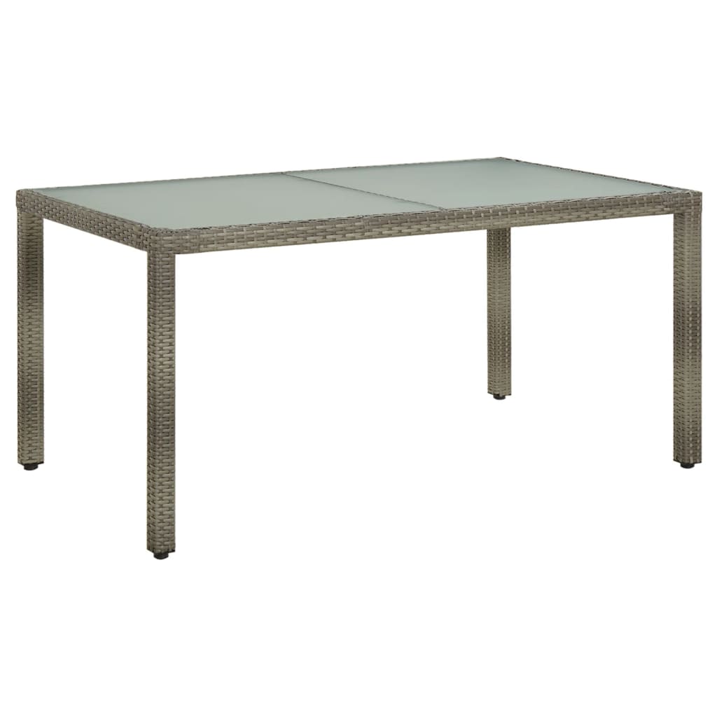 Garden Table Tempered Glass And Poly Rattan Grey