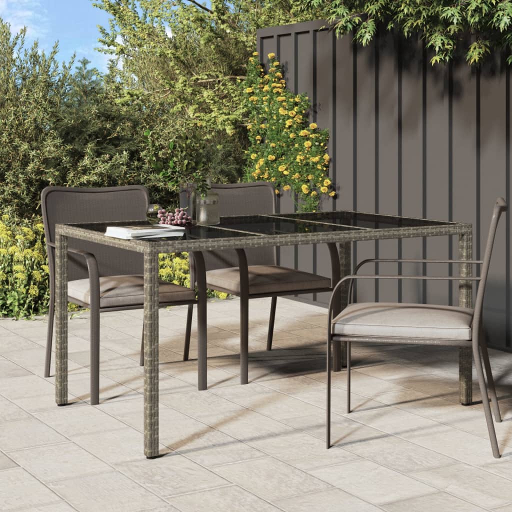 Garden Table Tempered Glass And Poly Rattan Grey