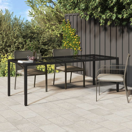 Garden Table Black 250X100X75 Cm Tempered Glass And Poly Rattan