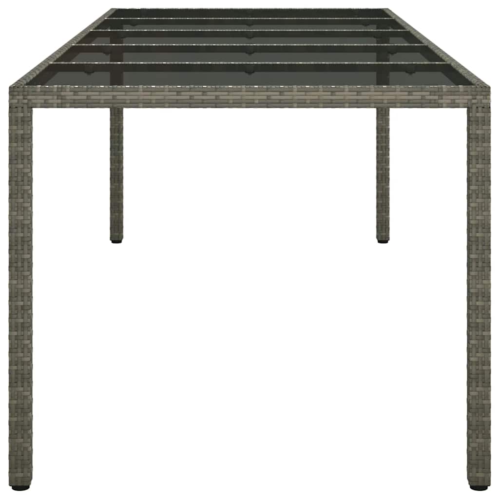 Garden Table Grey 250x100x75 cm Tempered Glass and Poly Rattan