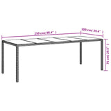 Garden Table Grey 250x100x75 cm Tempered Glass and Poly Rattan