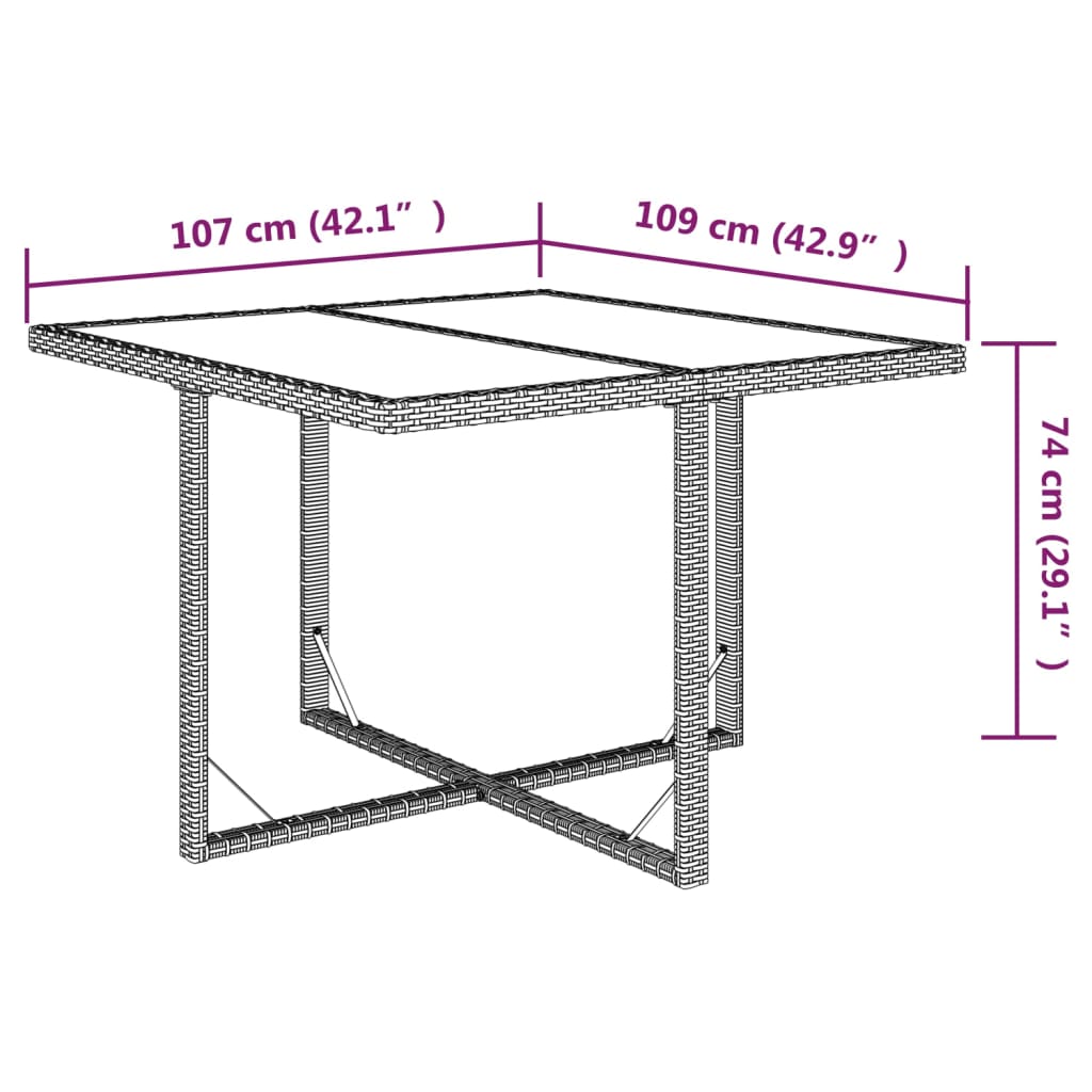 Garden Table 109X107X74 Cm Poly Rattan And Glass