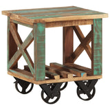 Side Table With Wheels 40X40X42 Cm Rough Mango Wood