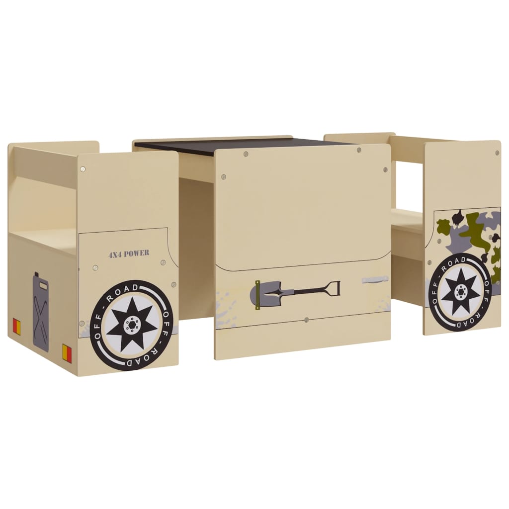 3 Piece Kids Table And Chair Set Off-Road Car Design Mdf