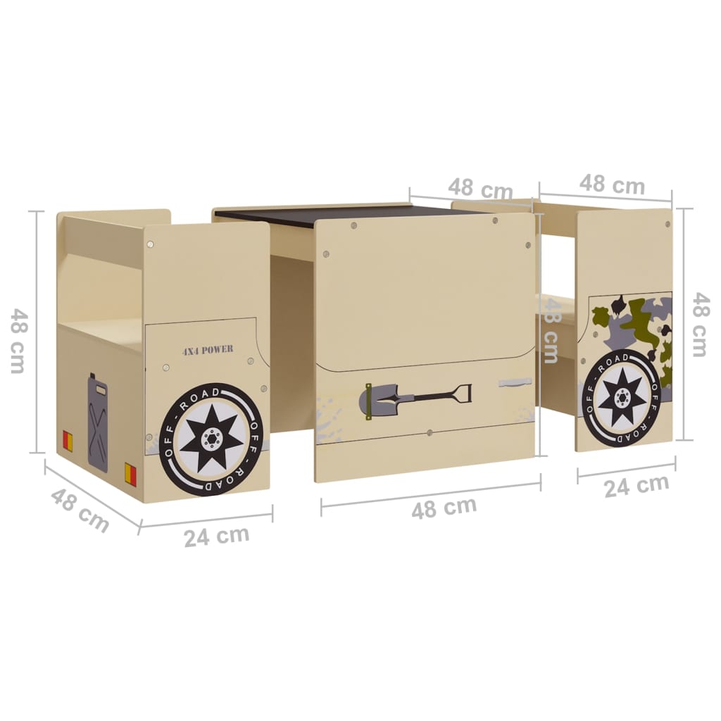 3 Piece Kids Table And Chair Set Off-Road Car Design Mdf