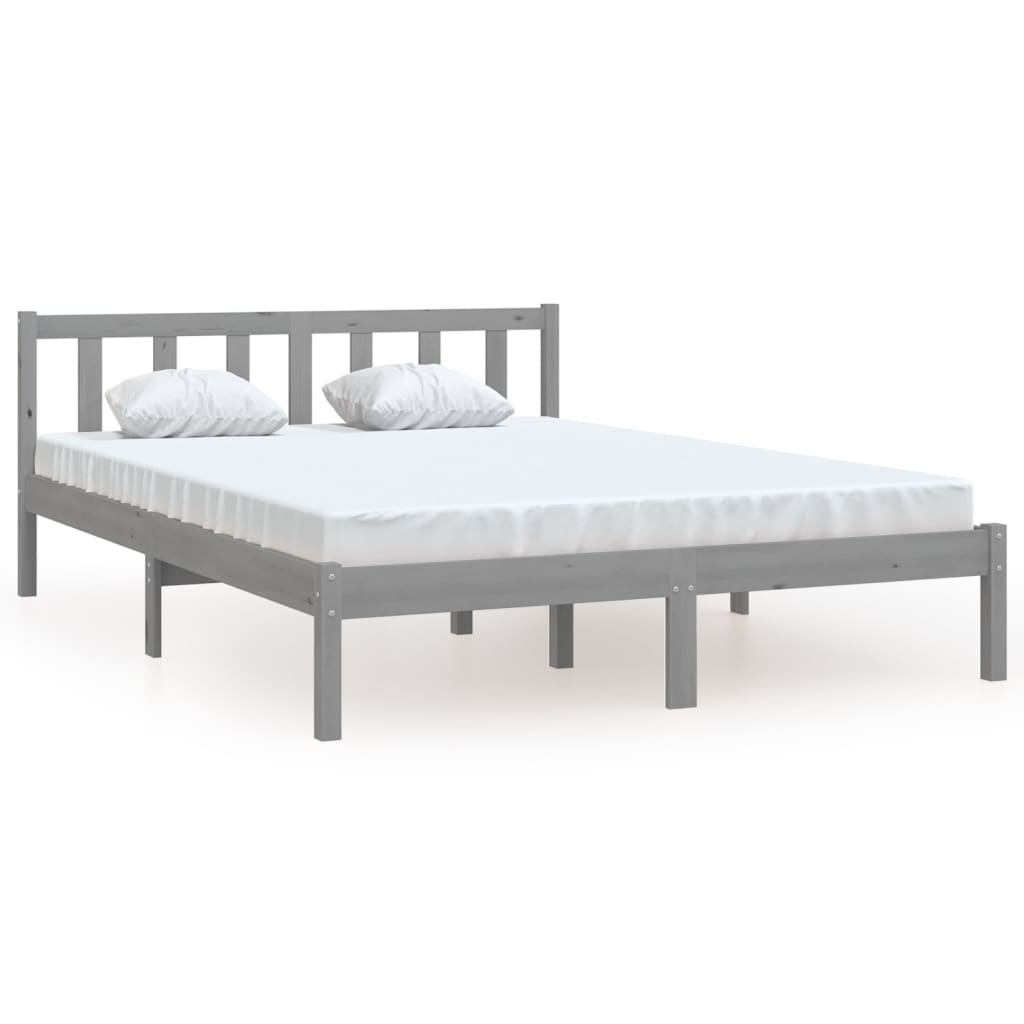 Bed Frame without Mattress Grey Solid Wood Pine King Size