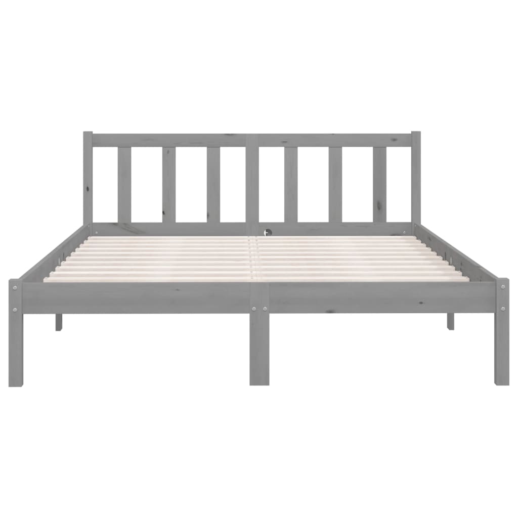 Bed Frame without Mattress Grey Solid Wood Pine King Size