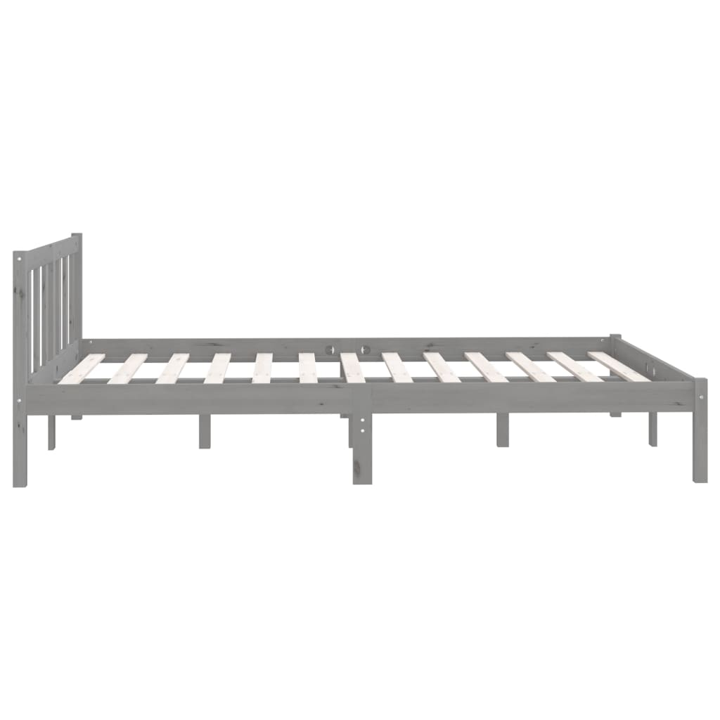 Bed Frame without Mattress Grey Solid Wood Pine King Size