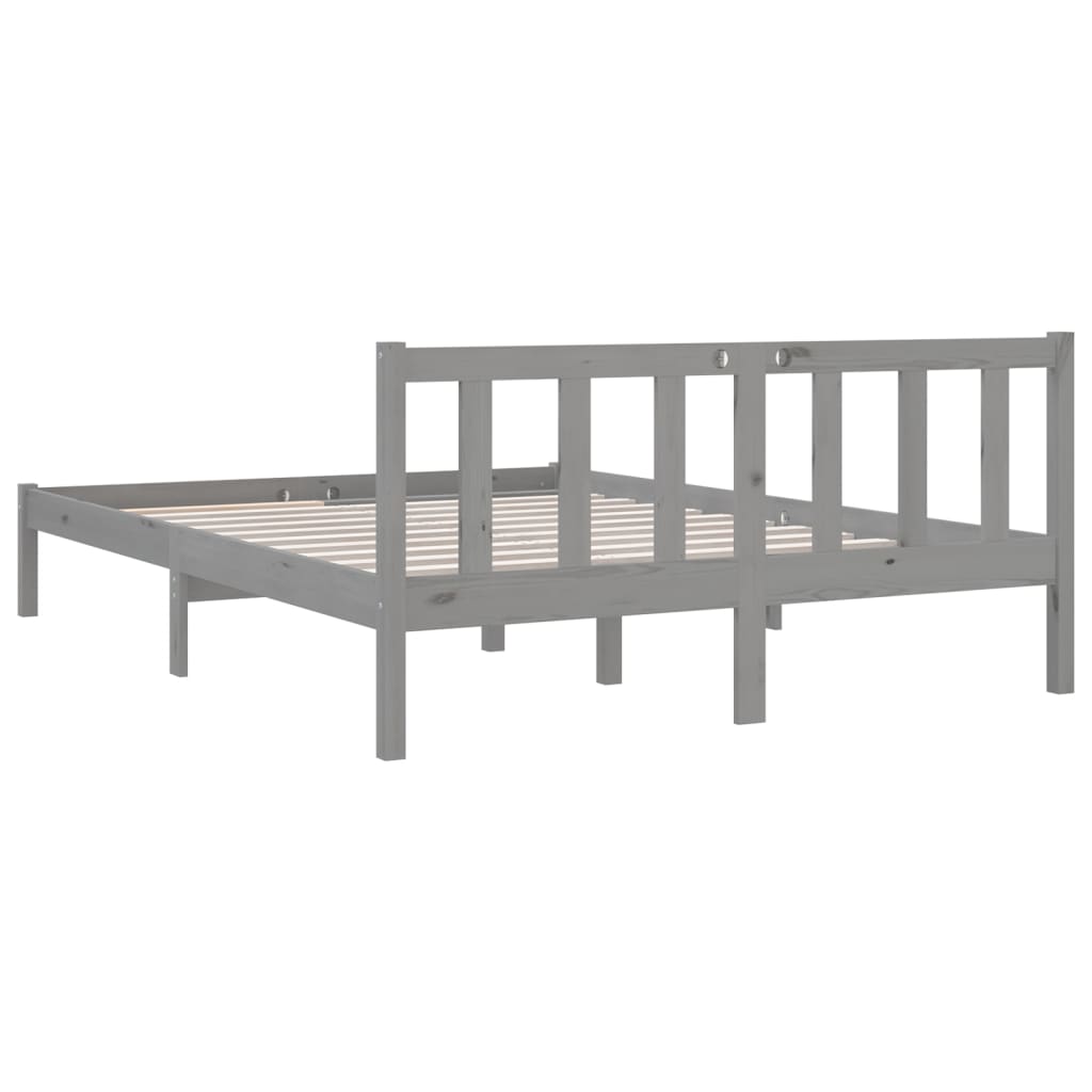 Bed Frame without Mattress Grey Solid Wood Pine King Size
