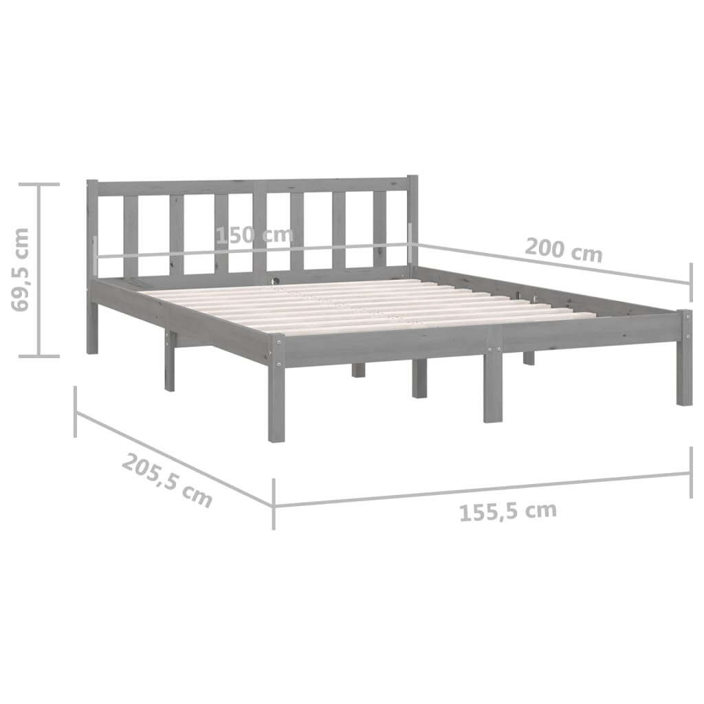 Bed Frame without Mattress Grey Solid Wood Pine King Size