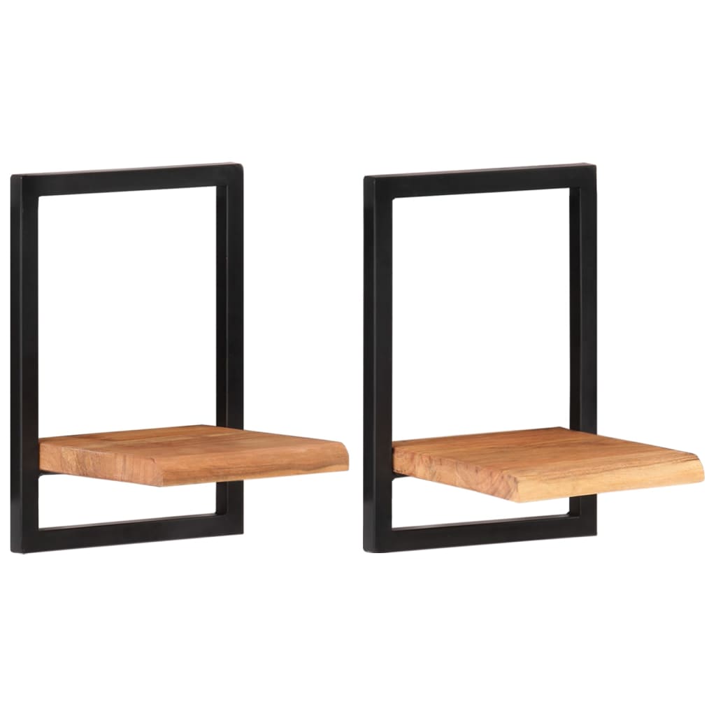 Wall Shelves 2 Pcs Solid Wood Acacia And Steel